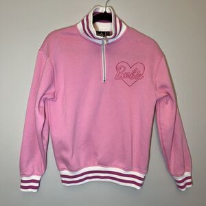 Barbie Sweatshirt Womens Size S Pink White Logo Barbie Movie Quarter Zip